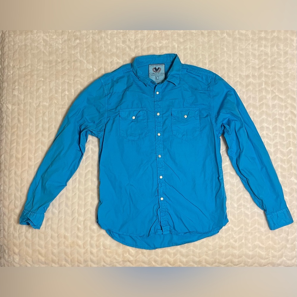 GUC- Cactus Vibrant Blue Casual Button-Down Shirt, Large